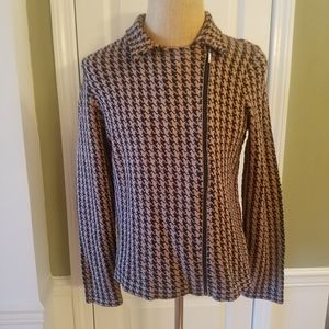 CHAPS Black and Camel Houndstooth Sweater Jacket